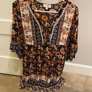 Umgee Black and Orange Floral Boho Tunic